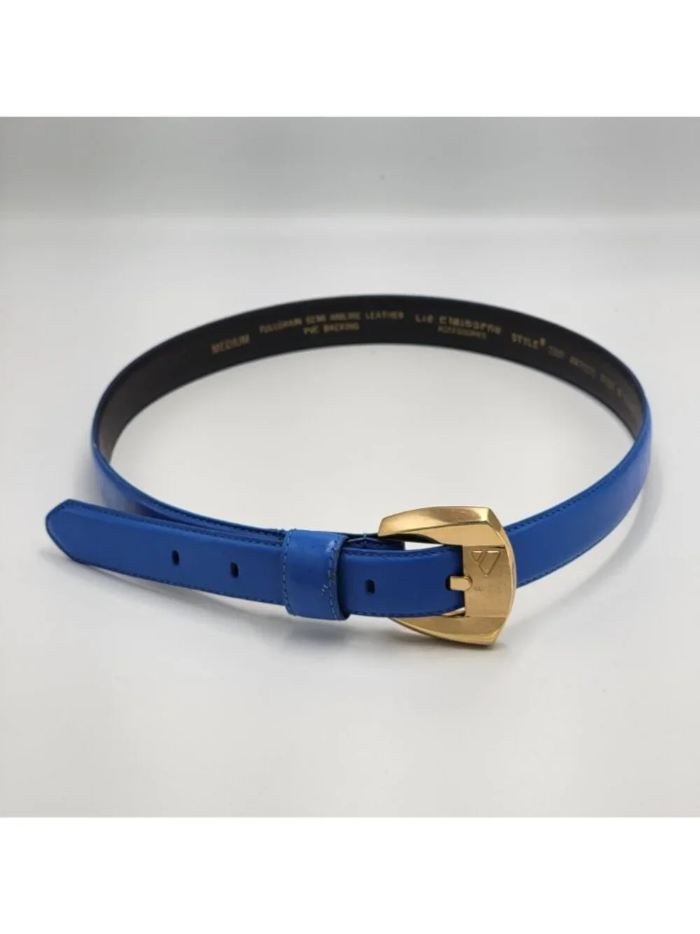 VTG 90S Blue Liz Claiborne Semi-Aniline Leather Belt With Gold Buckle - Medium S